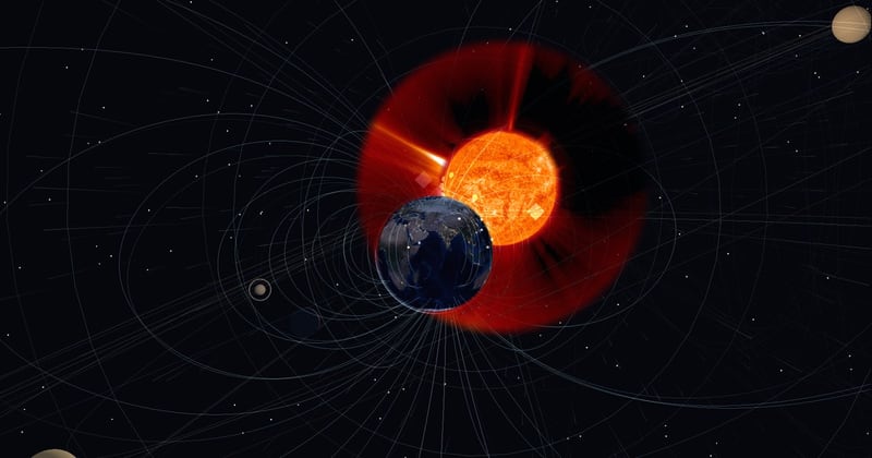 The Viewer: the Sun with its corona, seen from the deck of the tree-ship, Earth in the foreground